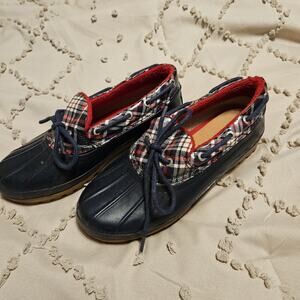 Sperry Top Sider Duck Shoes Womens 6 Waterproof Low Slip On STS90712 Blue Plaid